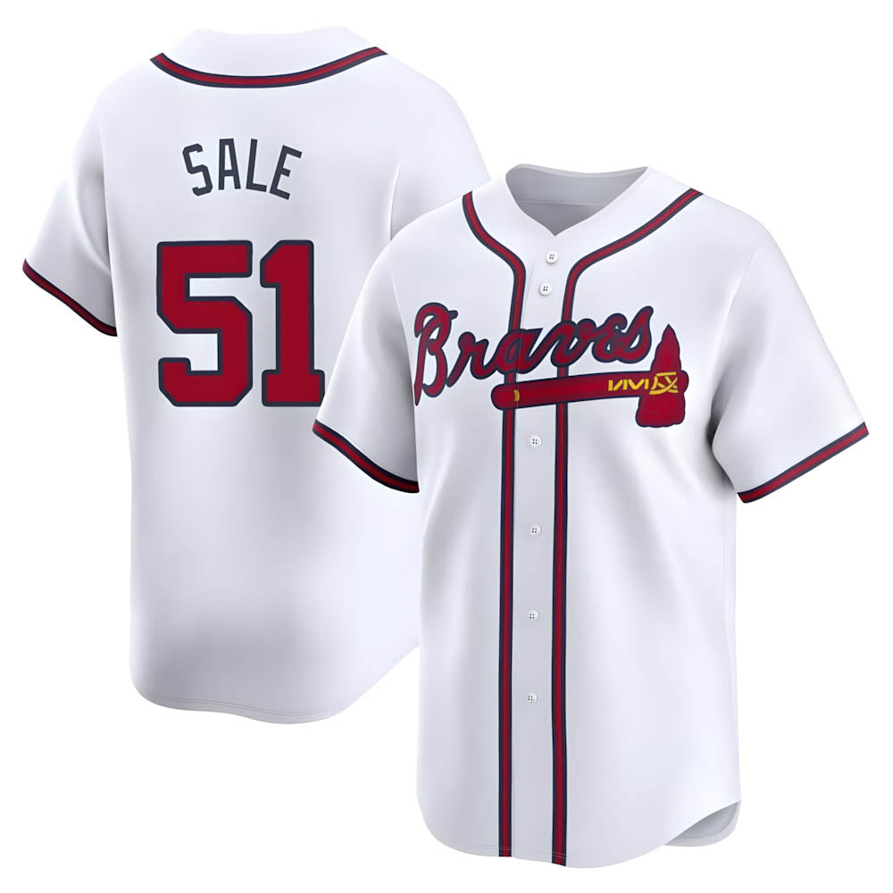 A.Braves #51 Chris Sale player White Limited Home Stitched Jerseys