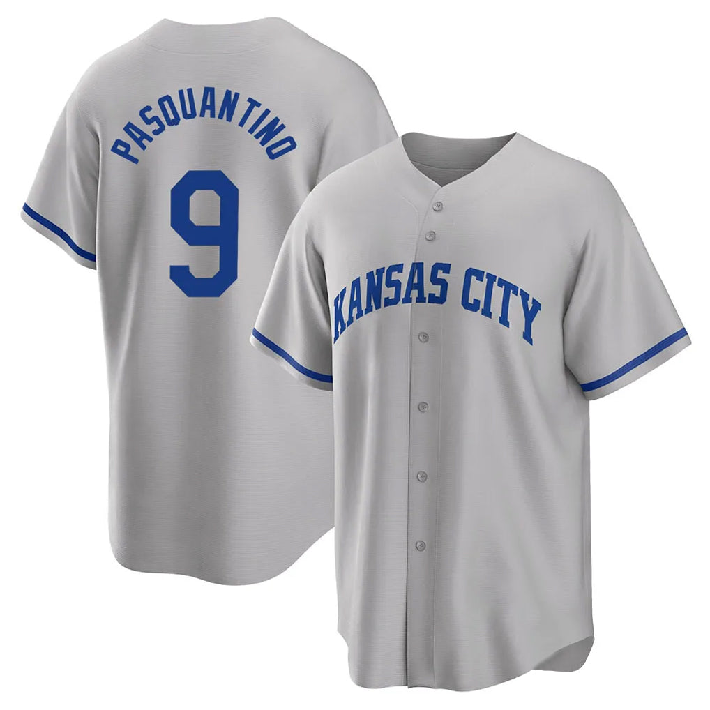 KC.Royals #9 Vinnie Pasquantino Player Gray Game Home Gdoa Stitched Jerseys