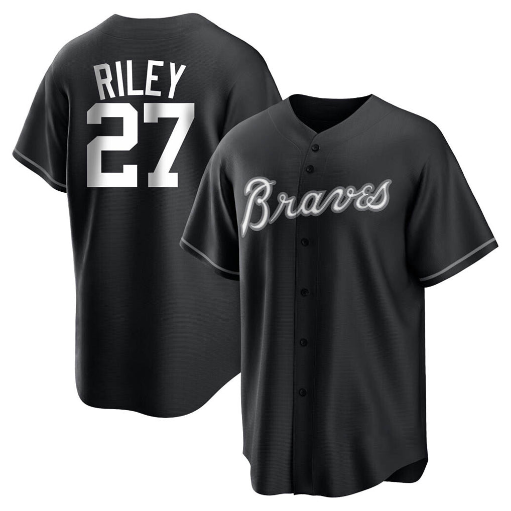 A.Braves #27 Austin Riley Player Black Home Game Gdoa Stitched Jerseys