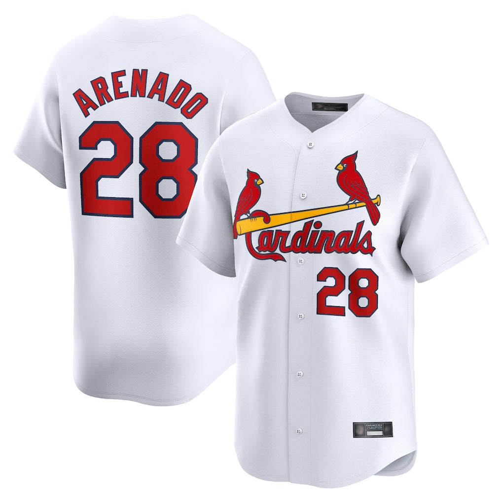 St. Louis Cardinals #28 Nolan Arenado Player White Home Limited Gdoa Stitched Jerseys