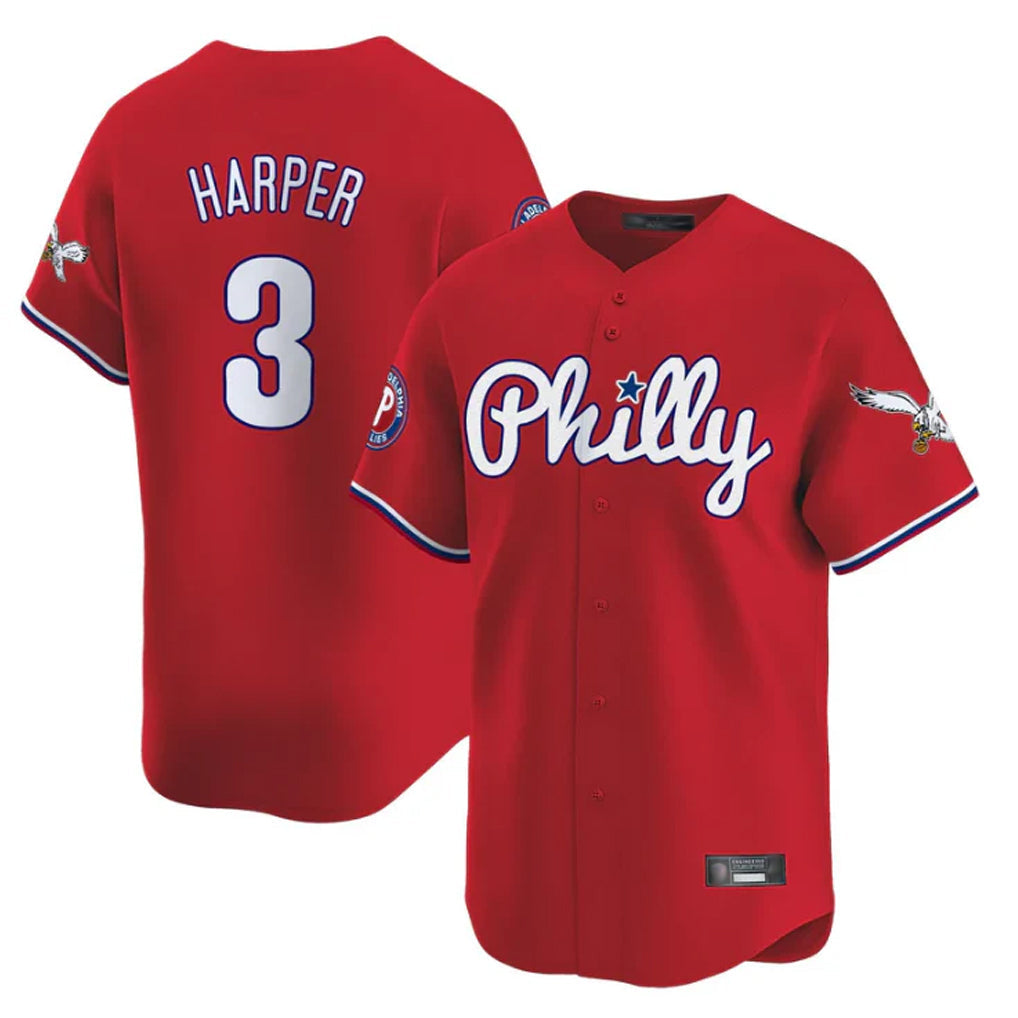 P.Phillies #3 Bryce Harper Player Red Phillies & Eagles Vapor Premier Limited Stitched Jerseys