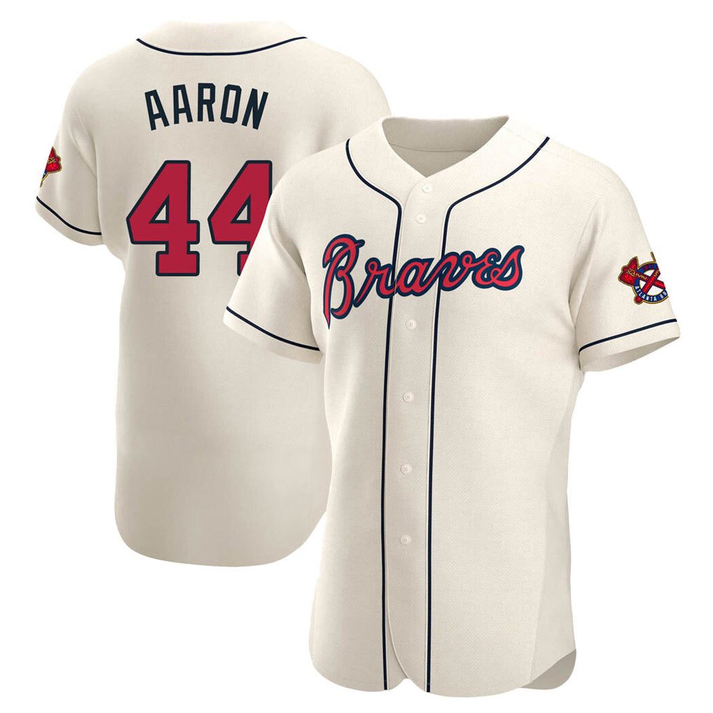 A.Braves #44 Hank Aaron Player Cream Limited Elite Home Game Gdoa Stitched Jerseys