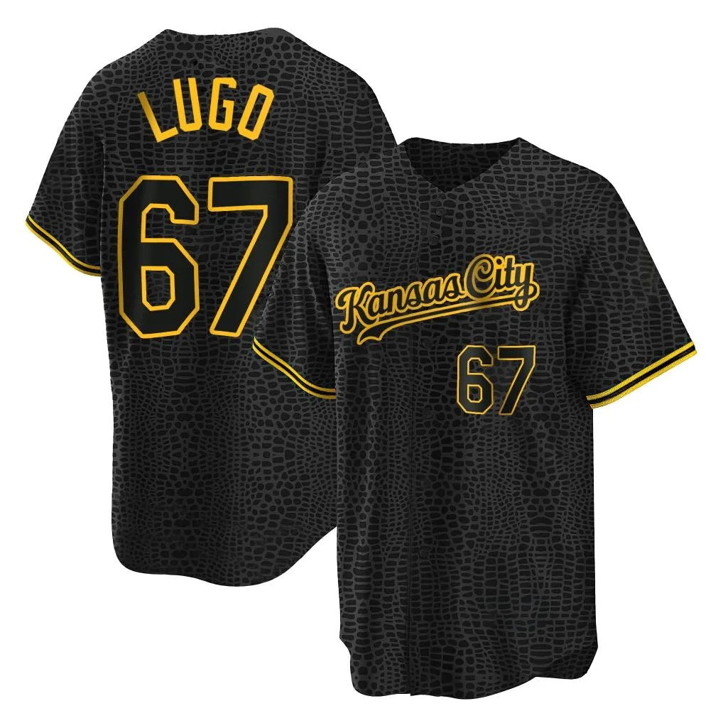 KC.Royals #67 Seth Lugo Player Black Snake Skin City Game Gdoa Stitched Jerseys