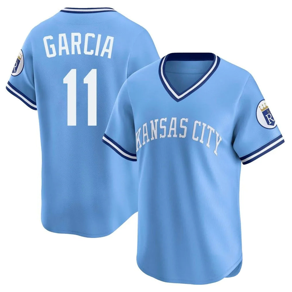 KC.Royals #11 Maikel Garcia Player Light Blue Limited Throwback Cooperstown Collection T-shirt Gdoa Stitched Jerseys