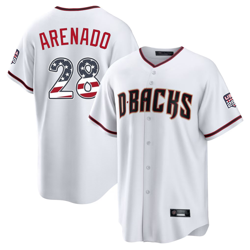 A.Diamondbacks #28 Nolan Arenado Player White USA 250 Fourth of July Home Game Gdoa250Ys Stitched Jerseys