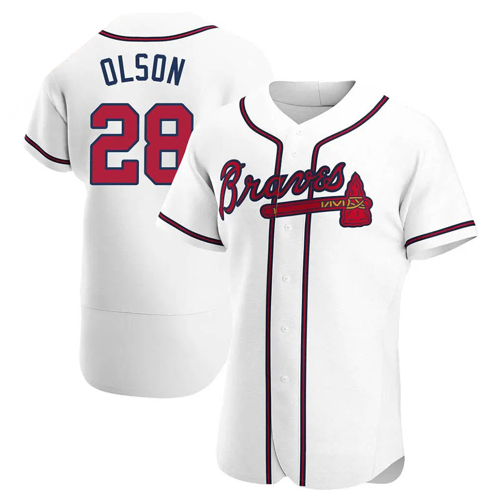 A.Braves #28 Matt Olson player White Authentic Home Stitched Jerseys