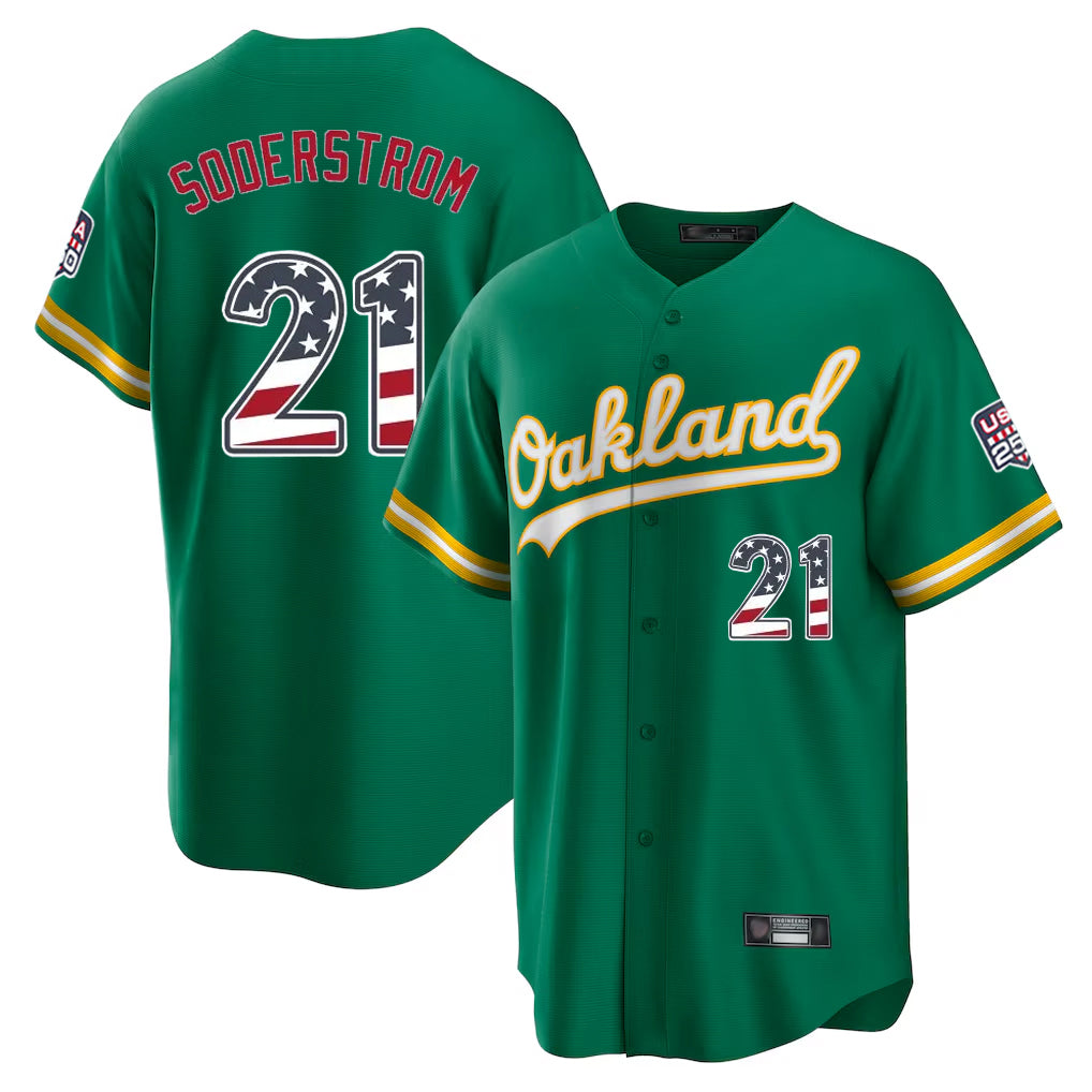 Athletics #21 Tyler Soderstrom Player Kelly Green USA 250 Fourth of July Home Game Gdoa250Ys Stitched Jerseys