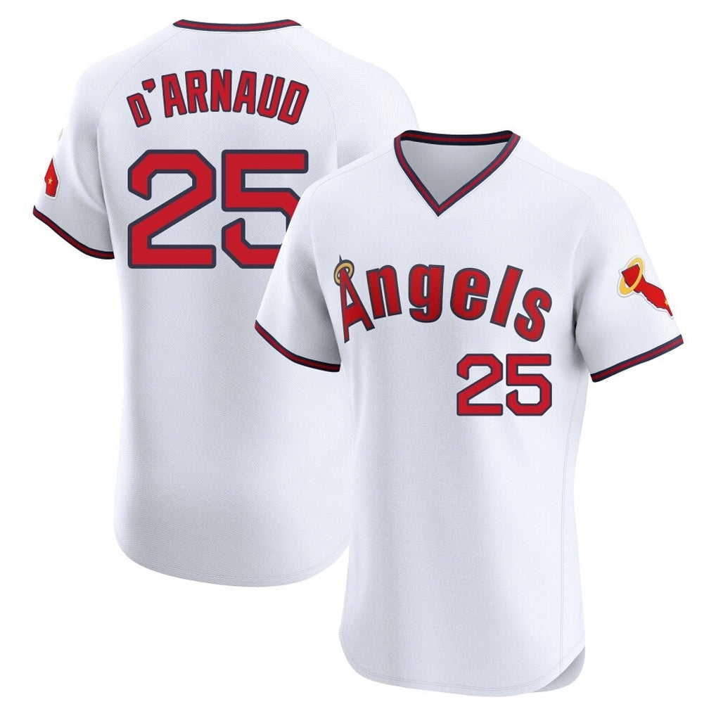 LA.Angels #25 Travis d'Arnaud Player White T-shirt Home Limited Elite Gdoa Stitched Jerseys