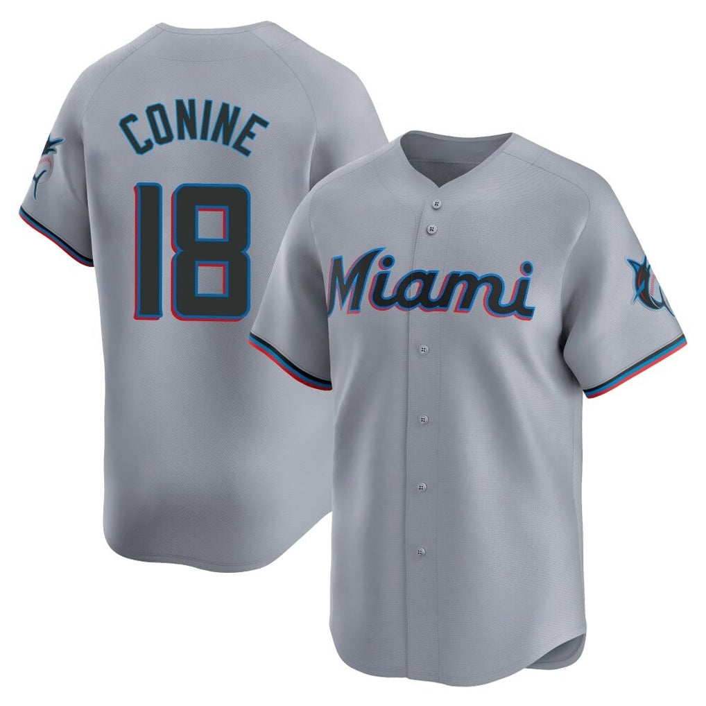 M.Marlins #18 Griffin Conine Player Gray Home Limited Gdoa Stitched Jerseys