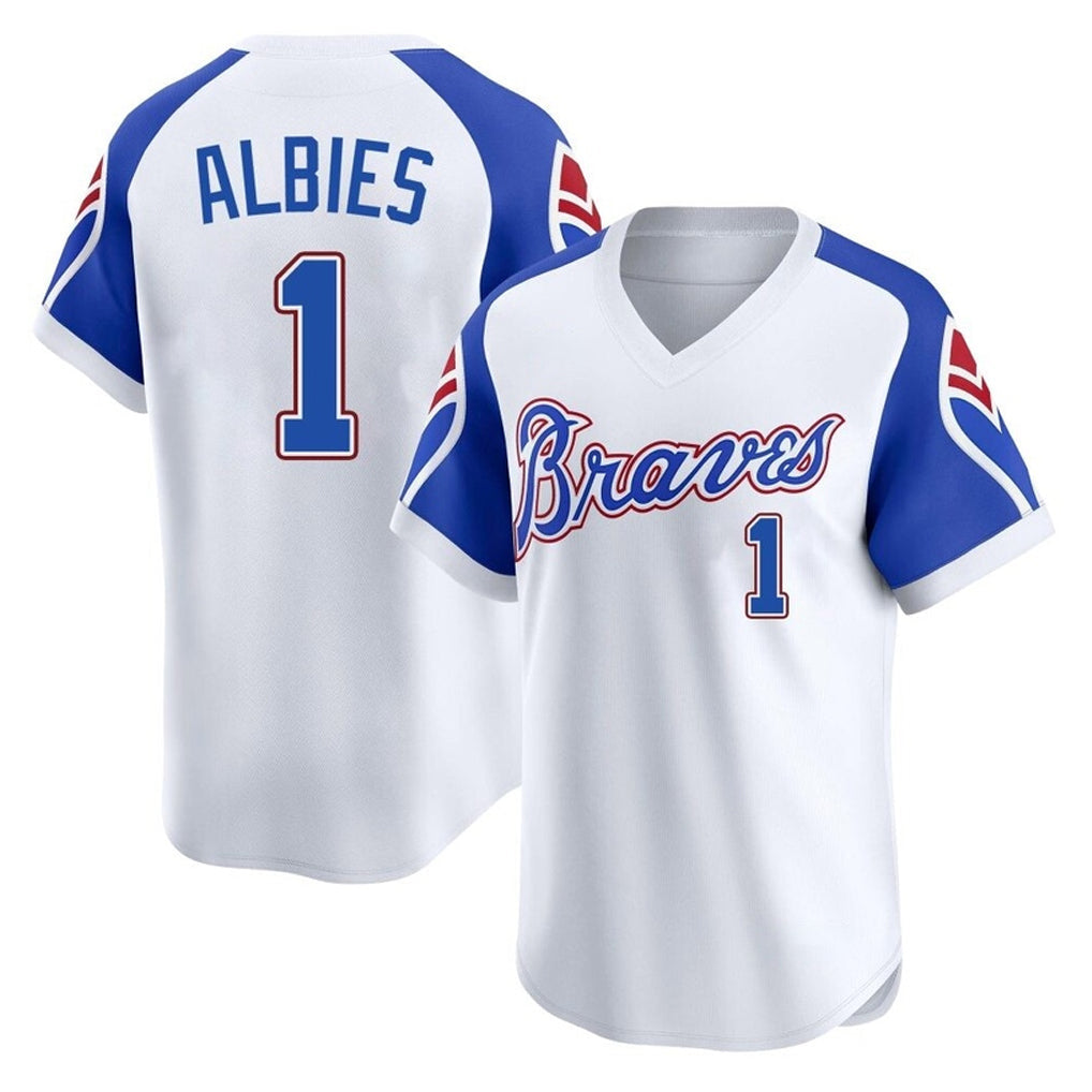 A.Braves #1 Ozzie Albies Player White Throwback Cooperstown Collection T-shirt Game Gdoa Stitched Jerseys