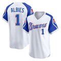 A.Braves #1 Ozzie Albies Player White Throwback Cooperstown Collection T-shirt Game Gdoa Stitched Jerseys
