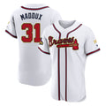 A.Braves #31 Greg Maddux Player White Gold Limited Elite Home Game Gdoa Stitched Jerseys