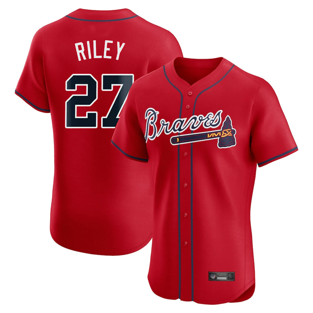 A.Braves #27 Austin Riley Player Red Limited Elite Home Game Gdoa Stitched Jerseys