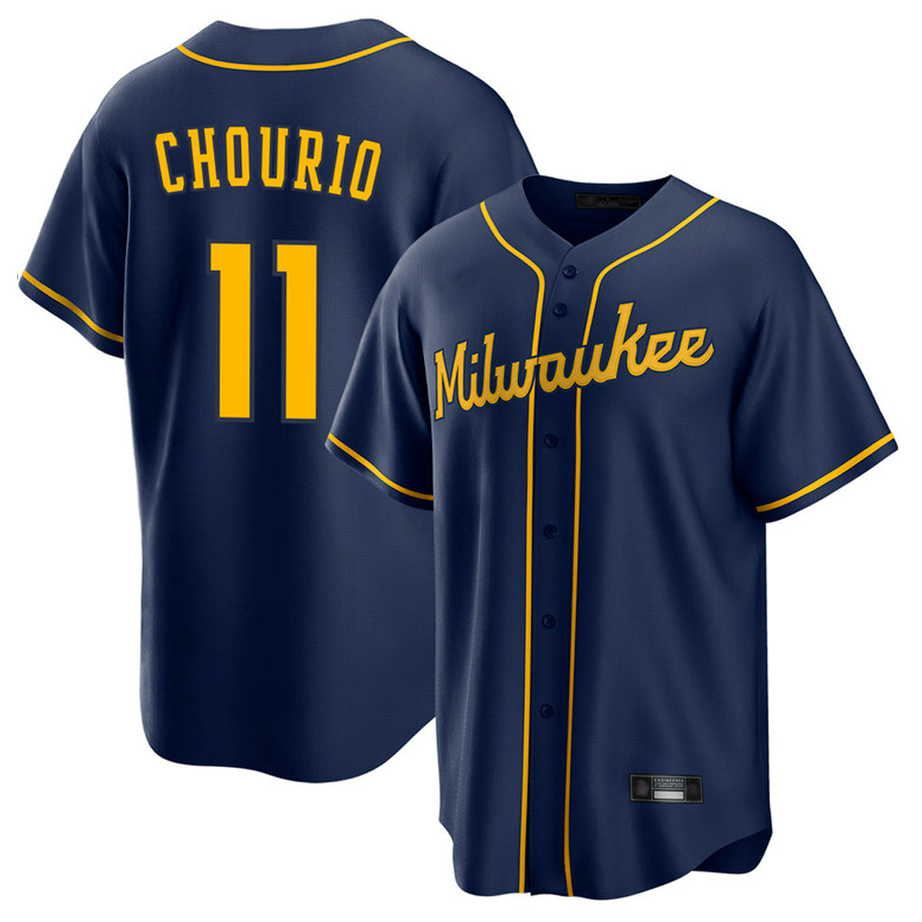 M.Brewers #11 Jackson Chourio Player Navy Home Game Gdoa Stitched Jerseys