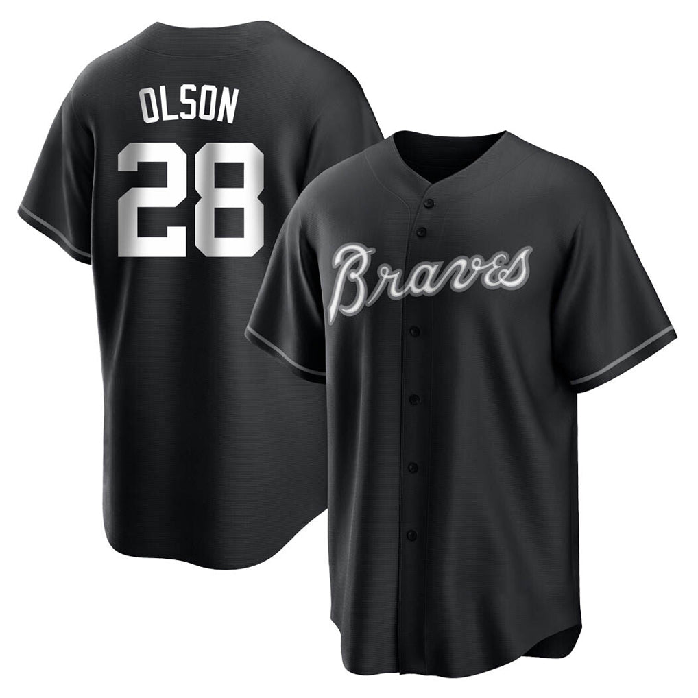 A.Braves #28 Matt Olson Player Black Home Game Gdoa Stitched Jerseys