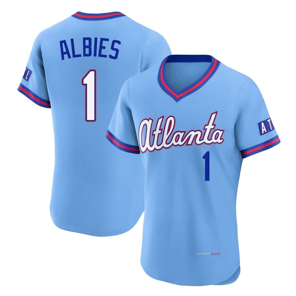 A.Braves #1 Ozzie Albies Player Powder Blue 2026 City Connect T-shirt Limited Elite Home Game Gdoa Stitched Jerseys