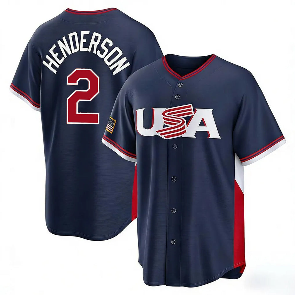 B.Orioles #2 Gunnar Henderson Player Navy USA 2026 World Classic Home Game Gdoa Stitched Jerseys