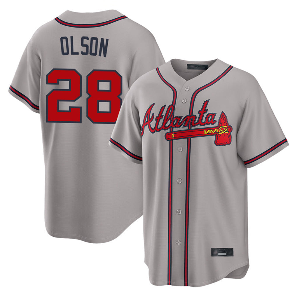 A.Braves #28 Matt Olson Player Gray Home Game Gdoa Stitched Jerseys