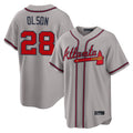 A.Braves #28 Matt Olson Player Gray Home Game Gdoa Stitched Jerseys