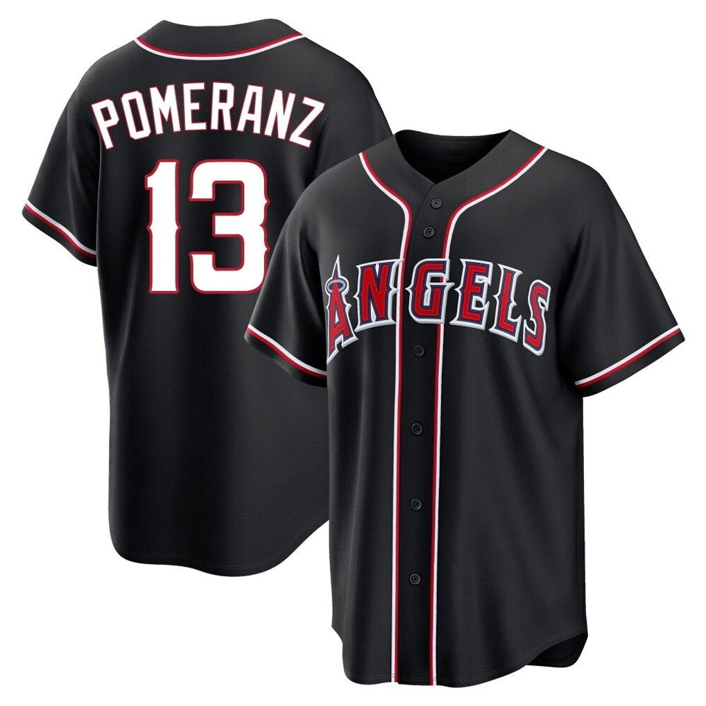 LA.Angels #13 Drew Pomeranz Player Black Fashion Out Home Game Gdoa Stitched Jerseys