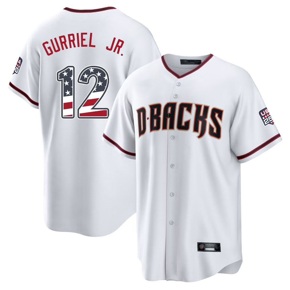 A.Diamondbacks #12 Lourdes Gurriel Jr Player White USA 250 Fourth of July Home Game Gdoa250Ys Stitched Jerseys