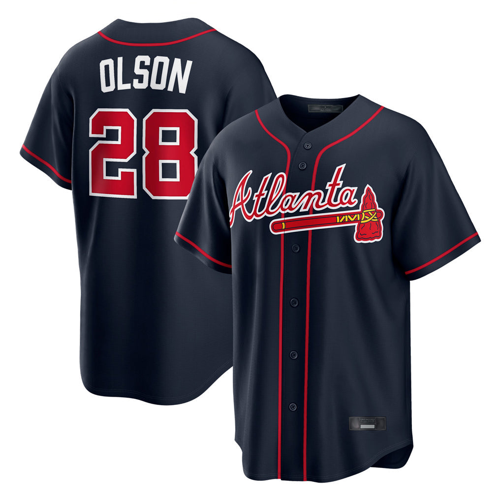 A.Braves #28 Matt Olson Player Navy Home Game Gdoa Stitched Jerseys