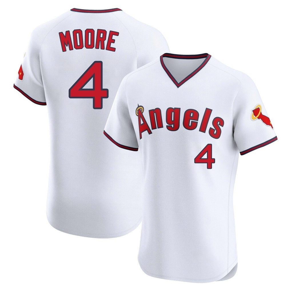 LA.Angels #4 Christian Moore Player White T-shirt Home Limited Elite Gdoa Stitched Jerseys