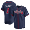 A.Braves #1 Ozzie Albies Player Navy 2025 Speedway Classic Home Game Gdoa Stitched Jerseys