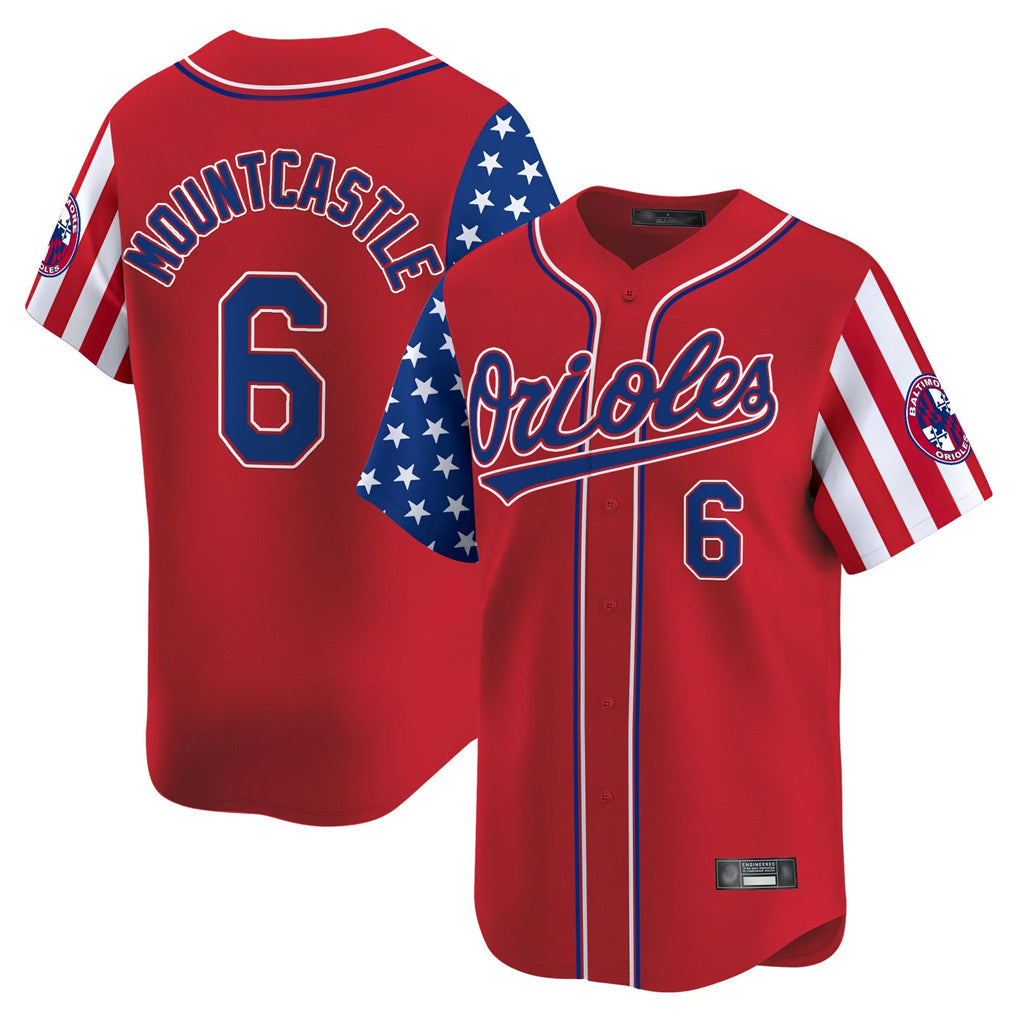 B.Orioles #6 Ryan Mountcastle Player Red Independence Day Vapor Premier Limited Home Game Gdoa Stitched Jerseys