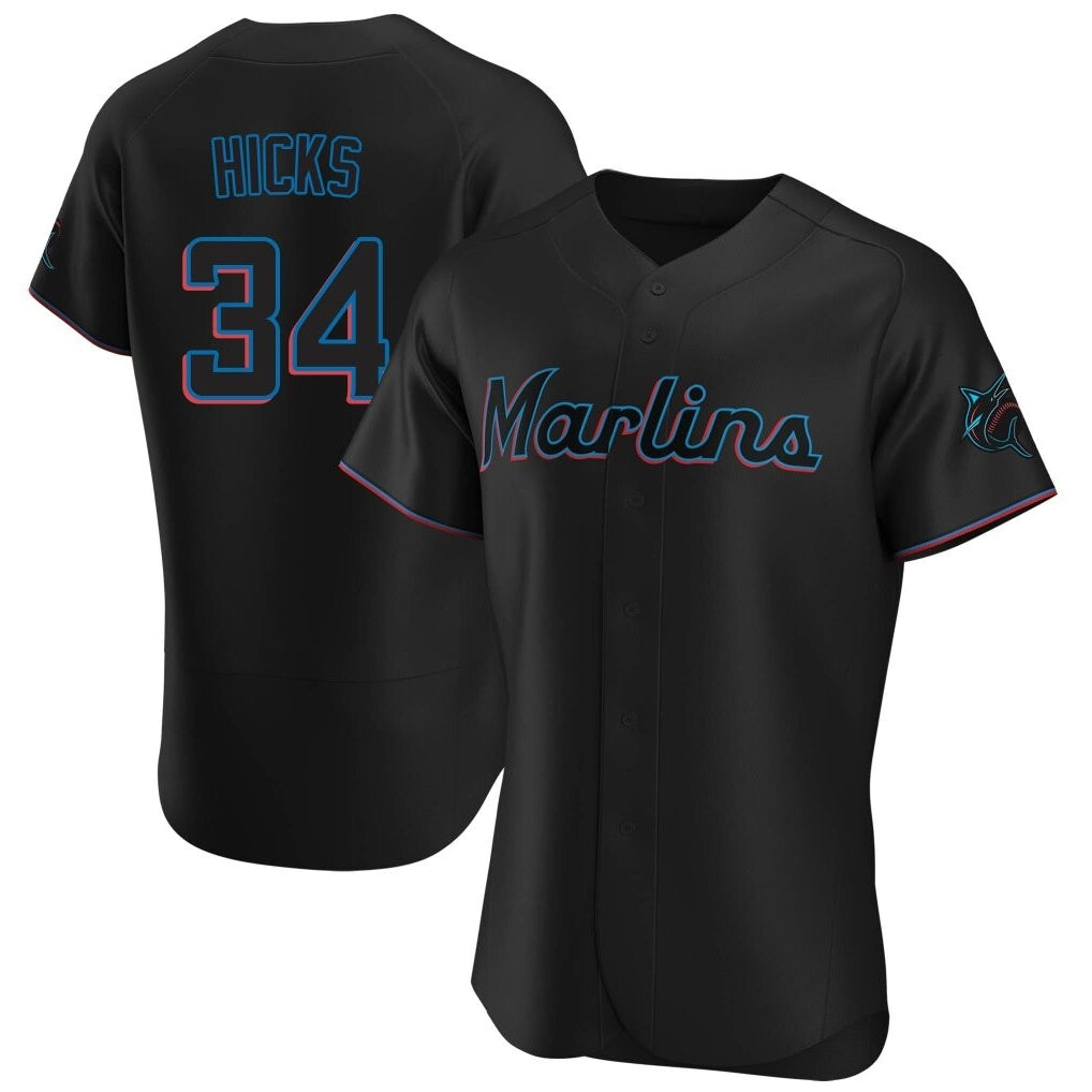 M.Marlins #34 Liam Hicks Player Black Home Limited Elite Gdoa Stitched Jerseys