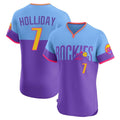 C.Rockies #7 Matt Holliday Player Purple-Light Blue City Connect Limited Elite Home T-shirt Gdoa Stitched Jerseys