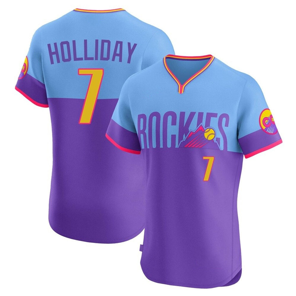 C.Rockies #7 Matt Holliday Player Purple-Light Blue City Connect Limited Elite Home T-shirt Gdoa Stitched Jerseys