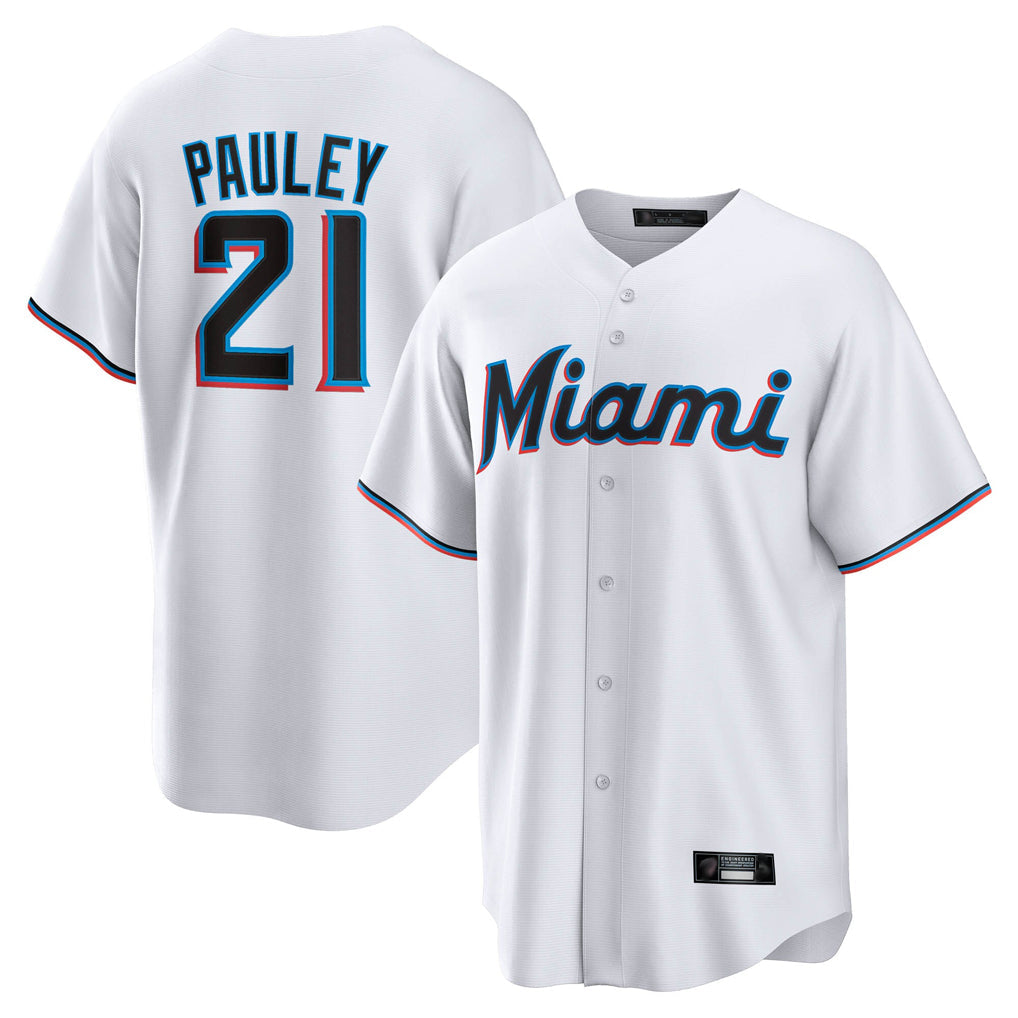 M.Marlins #21 Graham Pauley Player White  Home Game Gdoa Stitched Jerseys