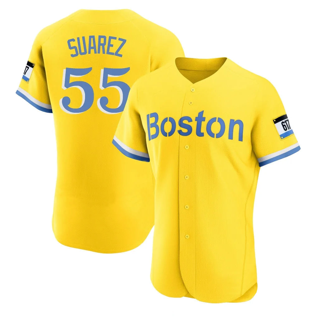 B.Red Sox #55 Ranger Su¨¢rez Player Yellow Limited Elite Home Game Gdoa Stitched Jerseys