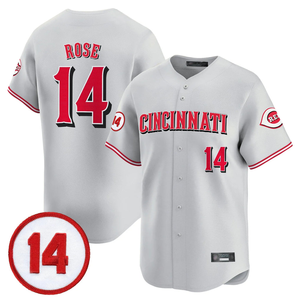 C.Reds #14 Pete Rose Player Gray Vapor Premier Limited Home Gdoa Stitched Jerseys