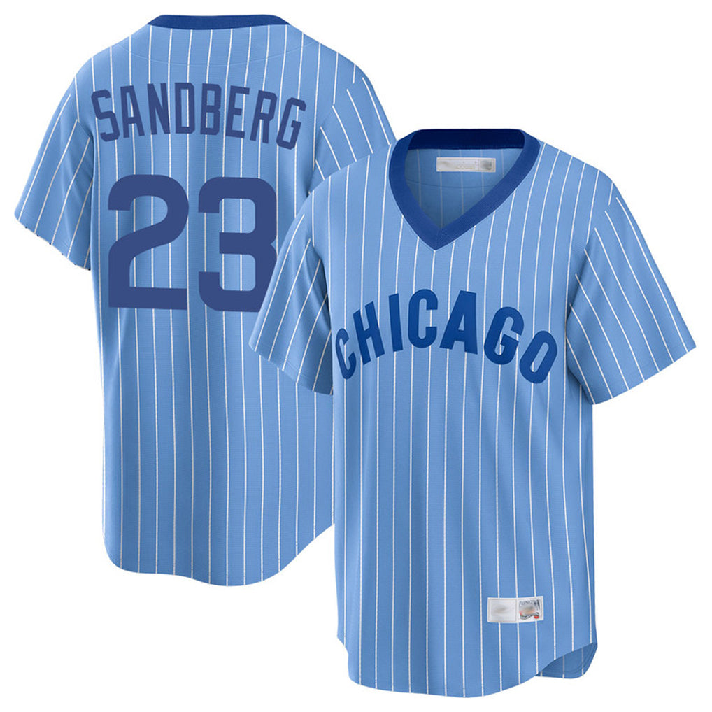 C.Cubs #23 Ryne Sandberg Player Blue T-shirt Cooperstown Collection Limited Gdoa Stitched Jerseys
