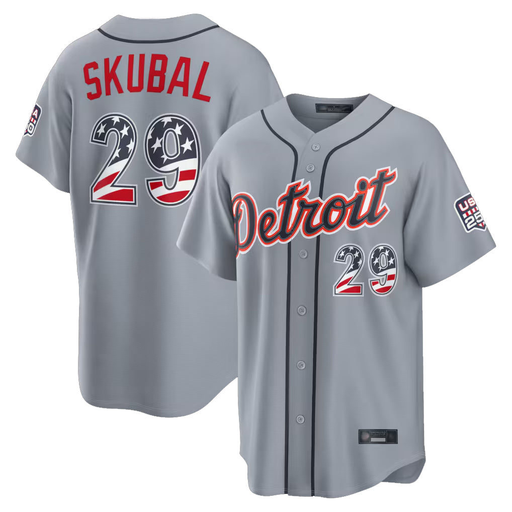 D.Tigers #29 Tarik Skubal Player Gray USA 250 Fourth of July Limited Elite Home Game Gdoa250Ys Stitched Jerseys