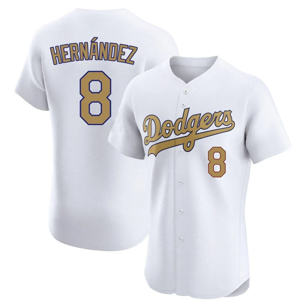 LA.Dodgers #8 Enrique Hern¨¢ndez Player Gold World Series Limited Elite Home Gdoa Stitched Jerseys
