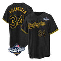 LA.Dodgers #34 Fernando Valenzuela Player Black World Series Snake Skin City Game Home Gdoa Stitched Jerseys
