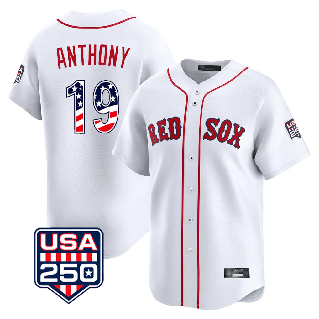 B.Red Sox #19 Roman Anthony Player White USA 250 Fourth of July Limited Home Game Gdoa Stitched Jerseys
