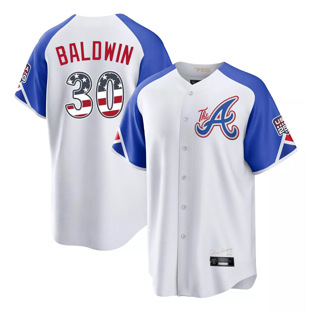 A.Braves #30 Drake Baldwin Player White USA 250 Fourth Of July City Connect Home Game Gdoa250Ys Stitched Jerseys