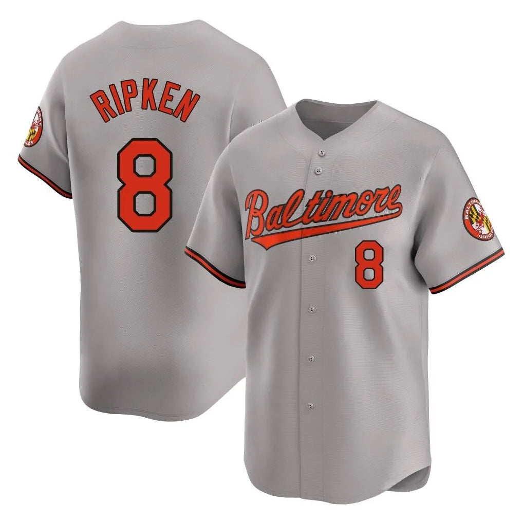B.Orioles #8 Cal Ripken Player Gray Limited Home Game Gdoa Stitched Jerseys