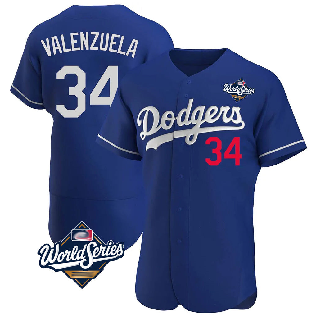 LA.Dodgers #34 Fernando Valenzuela Player Royal World Series Limited Elite Home Gdoa Stitched Jerseys
