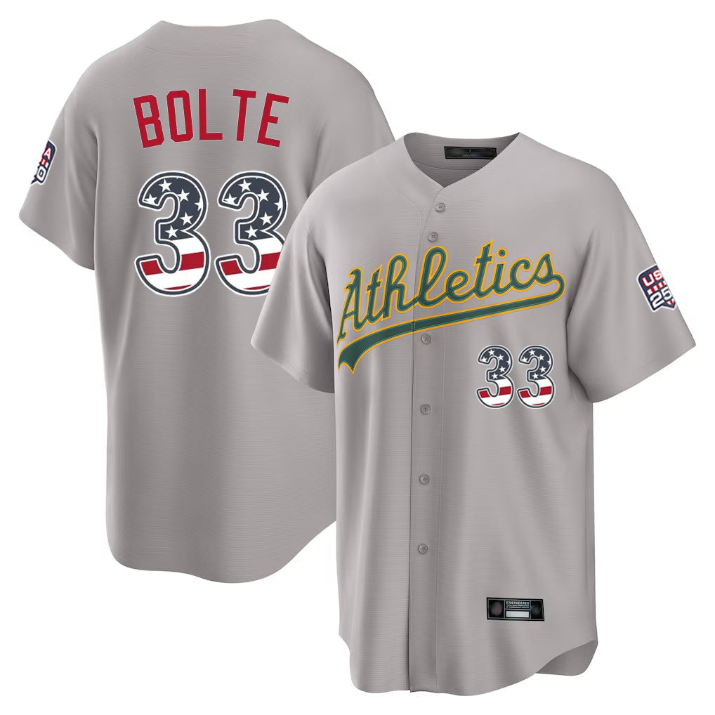 Athletics #33 Henry Bolte Player Gray USA 250 Fourth of July Home Game Gdoa250Ys Stitched Jerseys