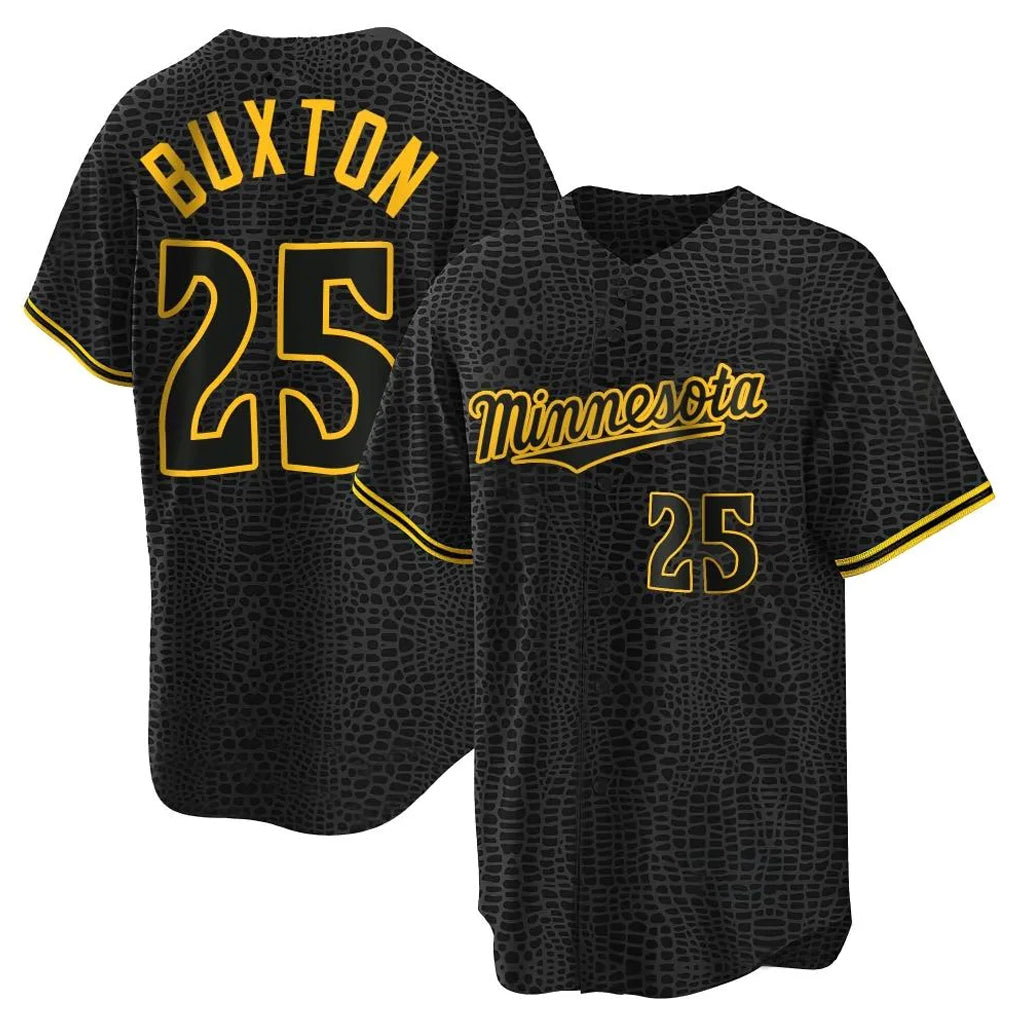 M.Twins #25 Byron Buxton Player Black Snake Skin City Home Game Gdoa Stitched Jerseys