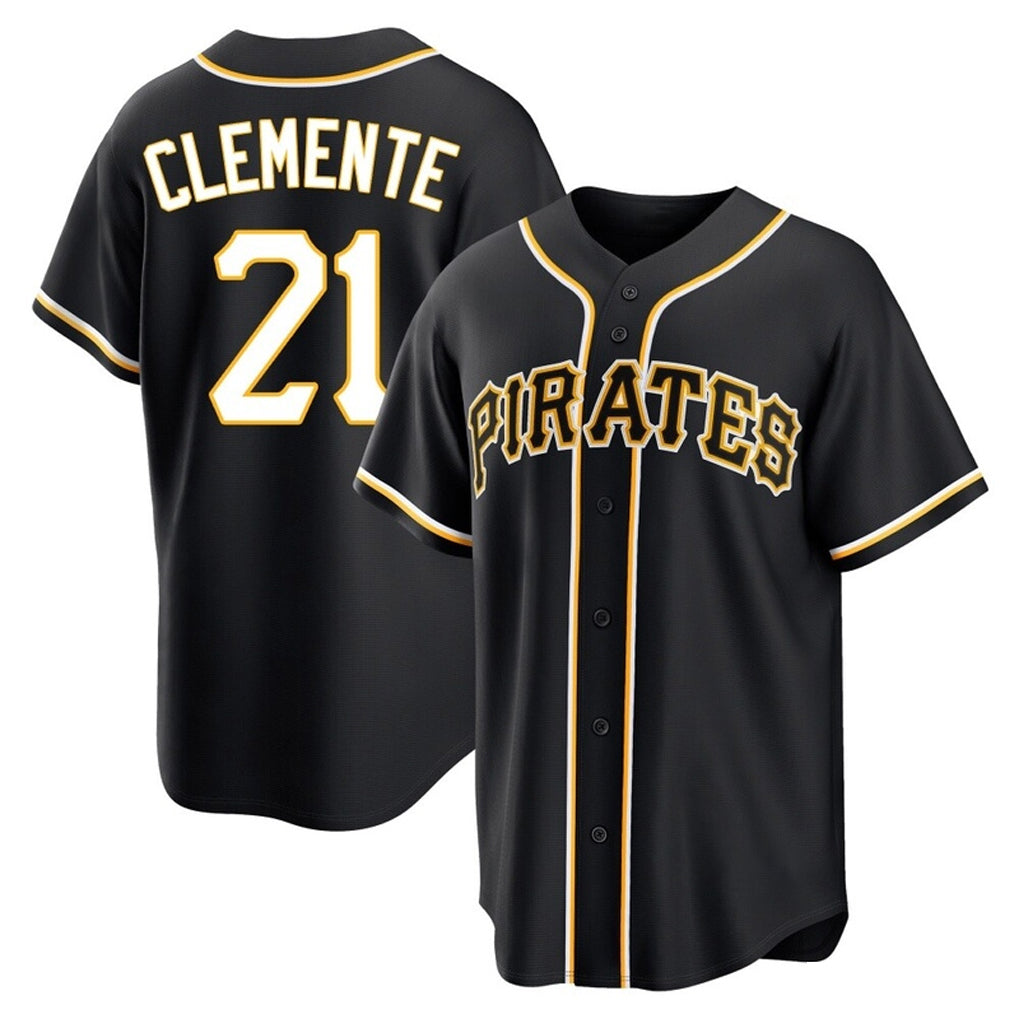P.Pirates #21 Roberto Clemente Player Black Fashion Out Home Game Stitched Jerseys