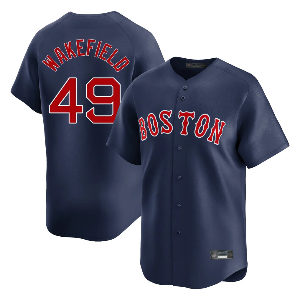 B.Red Sox #49 Tim Wakefield Player Navy Limited Home Game Gdoa Stitched Jerseys