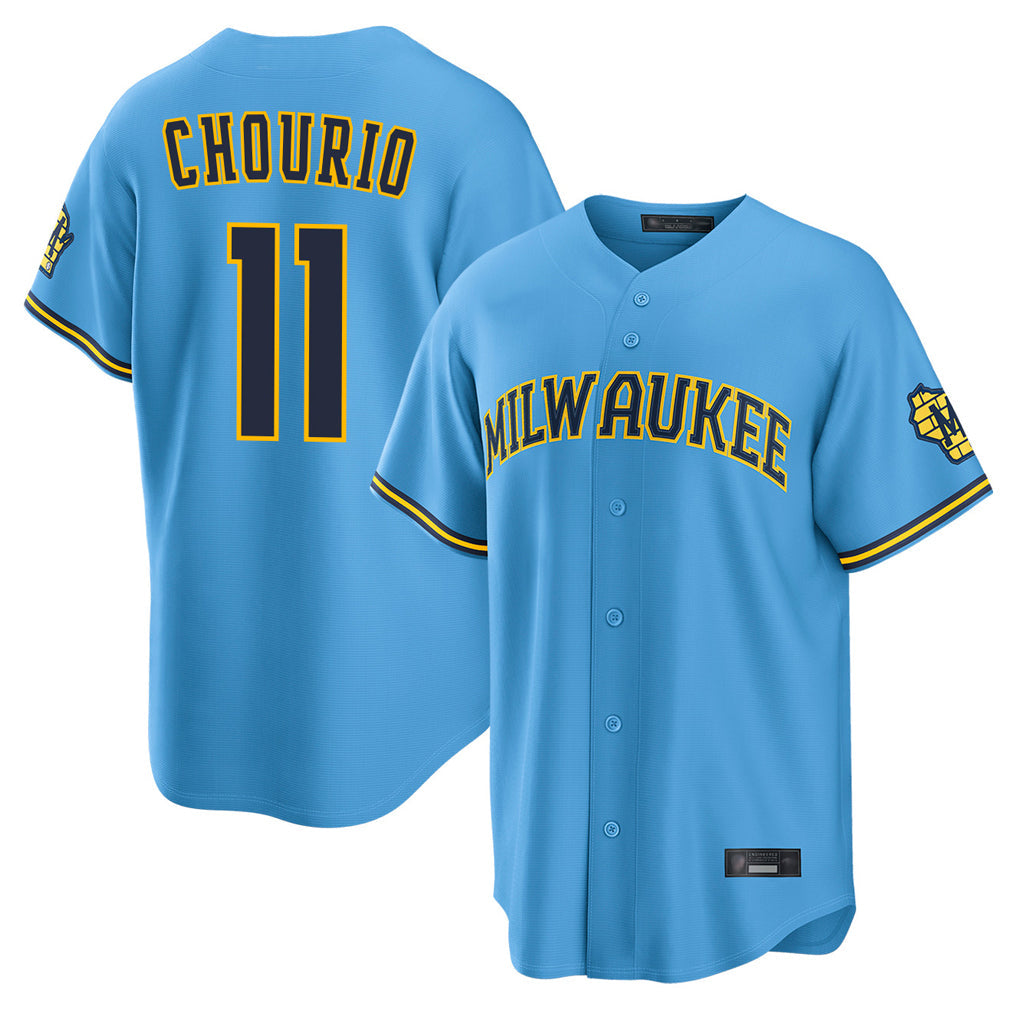 M.Brewers #11 Jackson Chourio Player Light Blue Road Stadium Game Gdoa Stitched Jerseys
