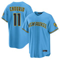 M.Brewers #11 Jackson Chourio Player Light Blue Road Stadium Game Gdoa Stitched Jerseys