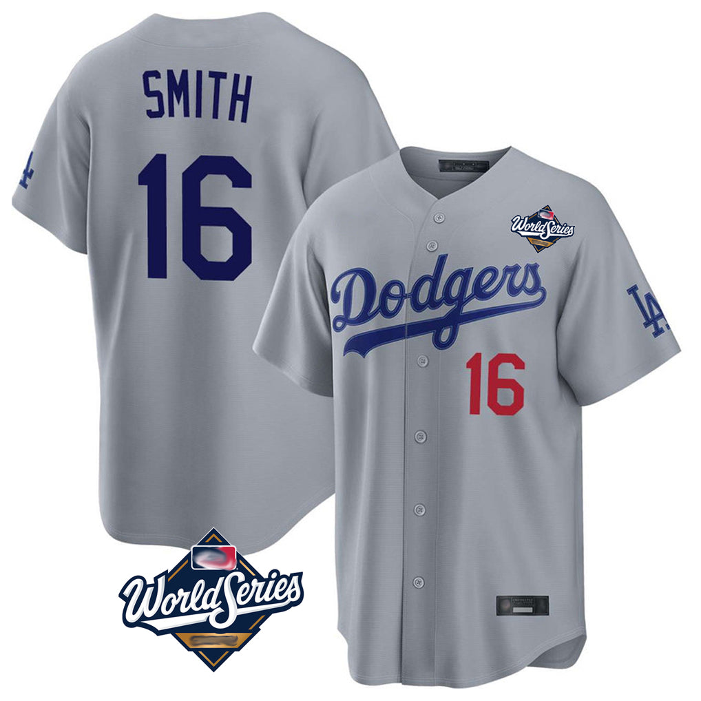LA.Dodgers #16 Will Smith Player Gray World Series Game Home Gdoa Stitched Jerseys
